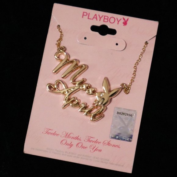 Playboy Necklace Miss April Gold Plated Bunny 17" - Picture 6 of 14